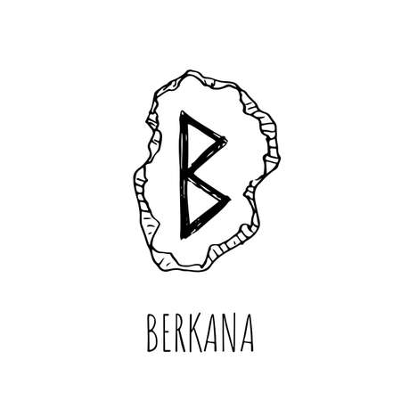 Berkana rune written on a stone. Vector illustration. Isolated on white. Hand-drawn style.のイラスト素材