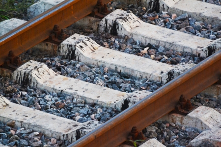 Railroad tracks stretching into the distanceの写真素材
