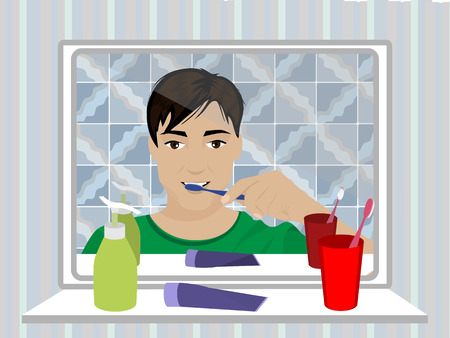 man brushing his teethのイラスト素材