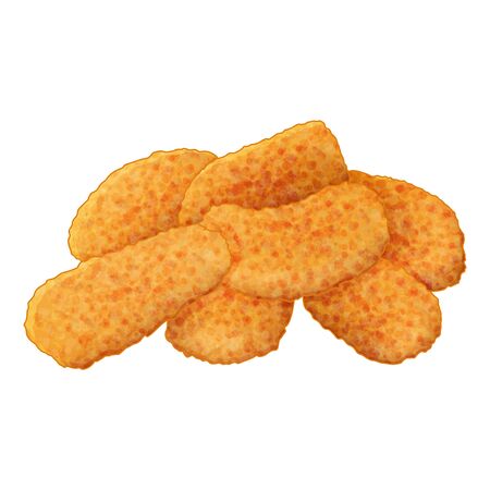 set of tasty chicken nuggets icons on white background. Cartoon style. Vector illustration. Isolated on white. Object for packaging, advertisements, menu.のイラスト素材
