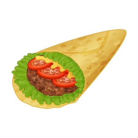 tasty mexican burrito icon on white background. Realistic style. Vector illustration. Isolated on white. Object for packaging, advertisements, menu.のイラスト素材