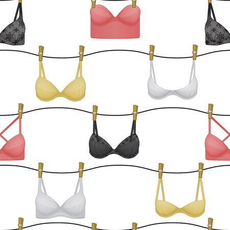 Seamless pattern made from bras. Women's underwear. Cartoon style. Vector illustration. Object for packaging, advertisements, menu.のイラスト素材