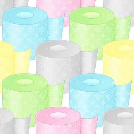 Seamless pattern from color toilet paper on a white background. Cartoon style. Vector illustration. Endless image.のイラスト素材