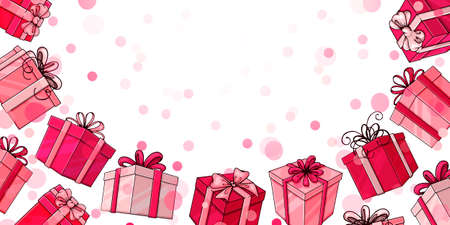 Hand drawn pink boxes on white background. Template for your design. Vector illustration.のイラスト素材