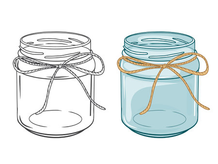 set of empty jars. Colorful and black. Hand drawn objects. Doodle style. Vector illustration. Isolated on white.のイラスト素材