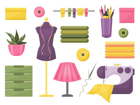 Collection of sewing accessories. Vector illustration. cartoon style. Objects isolated on white.のイラスト素材