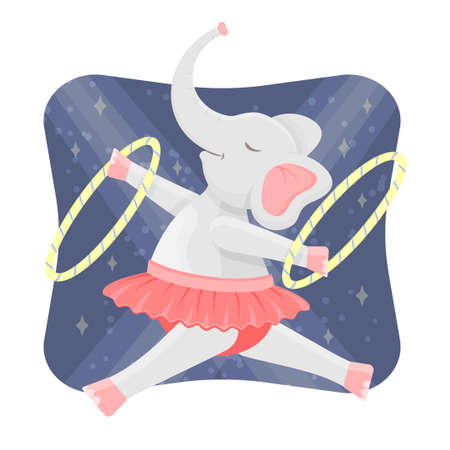 Cute elefant gymnast in circus. Kawaii character. Vector children illustration.のイラスト素材