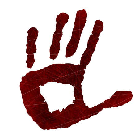 imprint of a red bloody hand. Cartoon style. Vector illustration. Isolated on white.のイラスト素材