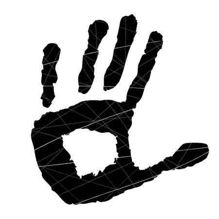 imprint of hand. Cartoon style. Vector illustration. Isolated on white. Black and white.のイラスト素材