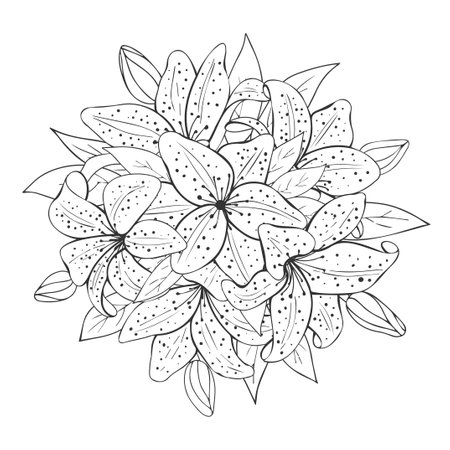 Bouquet of lilies. vector illustration. children's coloring book. Monochrome, black and white flowers.のイラスト素材