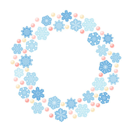 Winter frame with blue snowflakes. vector illustration. template.のイラスト素材
