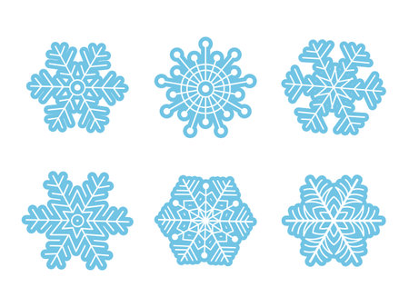 Set of blue snowflakes, isolated on white icons. cute elements. vector illustration.のイラスト素材