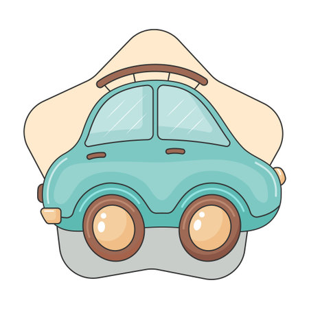 Little cartoon car icon. Star shape background. Children vector illustration. Isolated on white.のイラスト素材