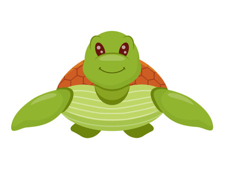 Cartoon sea turtle with a cheerful smile. Flat design. Perfect for childrens projects, logos, or educational materialsのイラスト素材