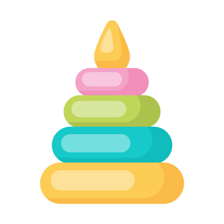 Cute cartoon toy, pyramid toy with colorful rings. Ideal for childrens designs, toys, or playful projects. Vector illustrationのイラスト素材