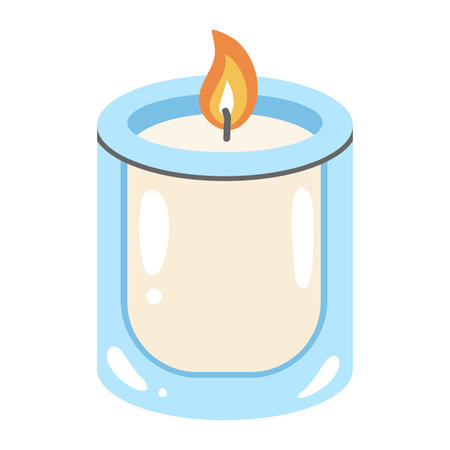 wreath with candles with blue rims and flickering flames, perfect for cozy, spa, or relaxation themed designs. Vector illustrationのイラスト素材