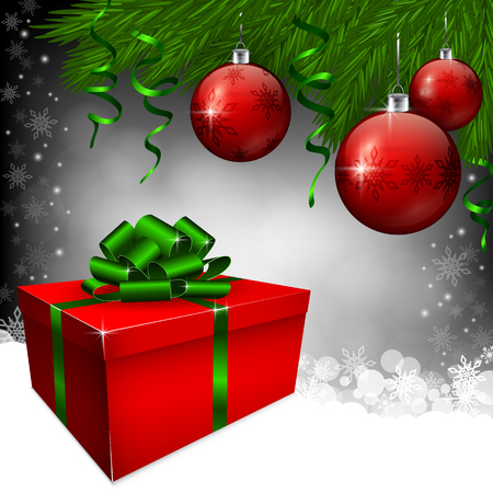 A red gift box and christmas baublesのイラスト素材