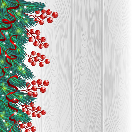 A vector illustration of christmas berries and a wooden backgroundのイラスト素材