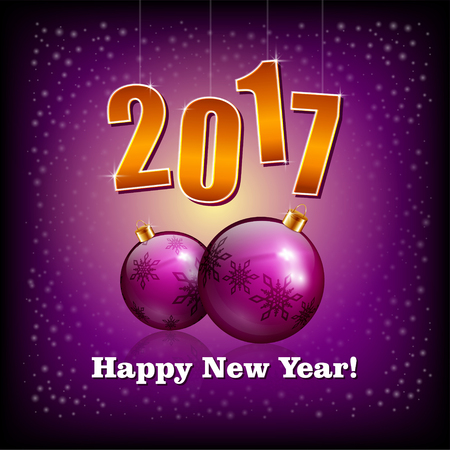 Illustration of Violet baubles and 2017 New Year numbersのイラスト素材