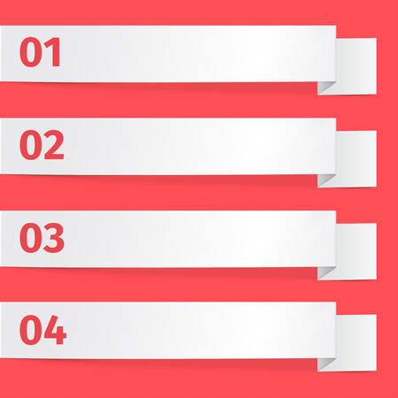sheets of paper on a red background. Origami vector banners with the numberingのイラスト素材