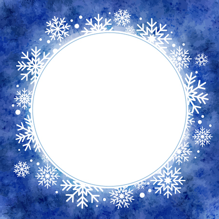 winter watercolor illustration. round frame with snowflakesのイラスト素材