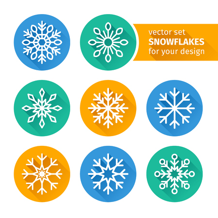 set of icons of snowflakes flat design. Vectorのイラスト素材