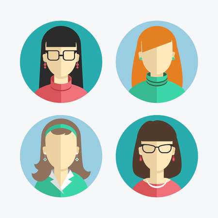 illustration of flat design Women and girls icon. icons collectionのイラスト素材