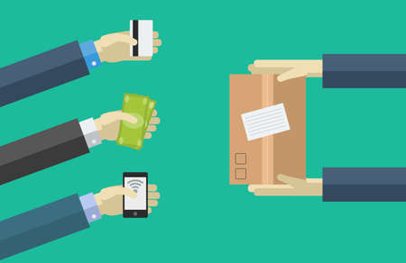 Vector shopping icons in flat style. order, pay, deliver.のイラスト素材