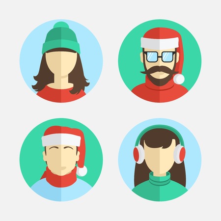 illustration of flat design. men and women in winter hatsのイラスト素材