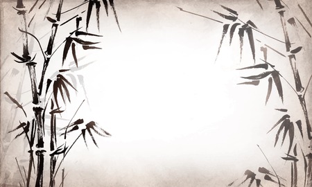 bamboo painted on textural grunge  horizontal background. Vectorのイラスト素材