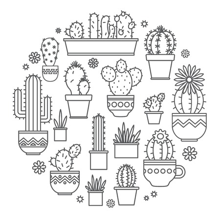 linear design, potted cactus.のイラスト素材