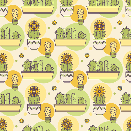 pattern of cacti. Linear illustration. vectorのイラスト素材