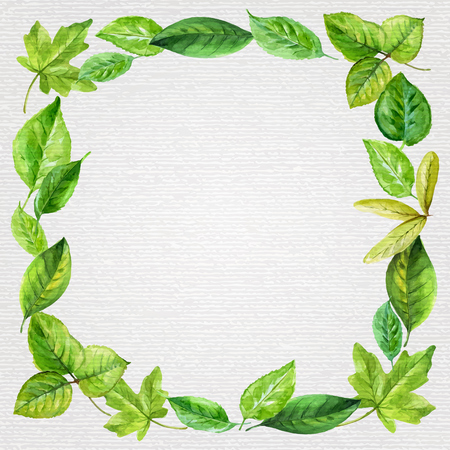 square frame made of various leaves in watercolor. design elements.のイラスト素材