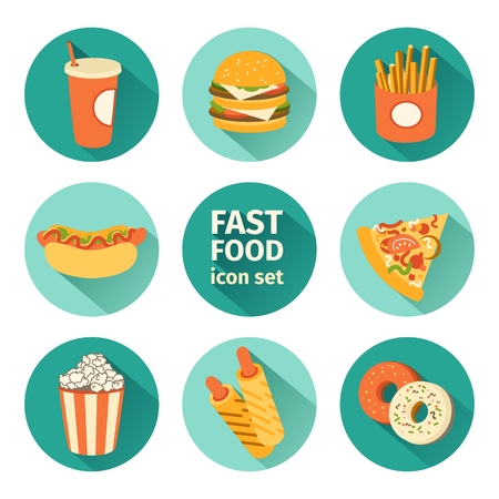 flat design vector icon set fast food.のイラスト素材