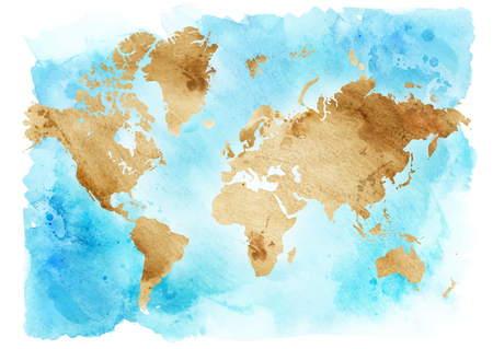 Vintage map of the world on a blue background. Watercolor illustration.のイラスト素材