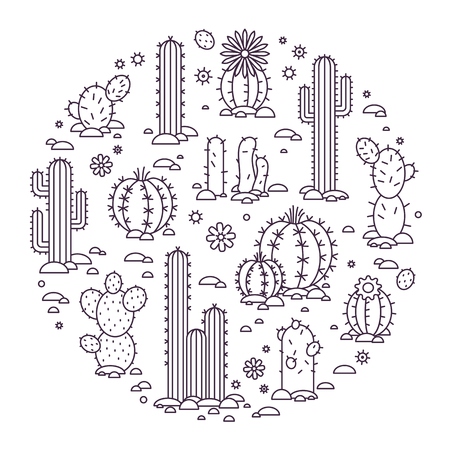 Cacti in the desert. illustration. Vector elements of a corporate logoのイラスト素材