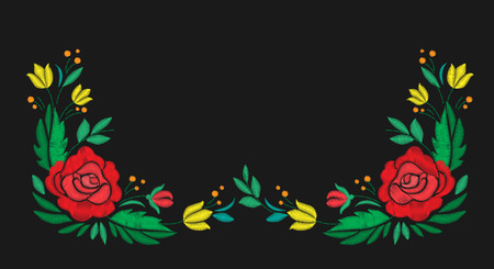 Vintage flower composition embroidery. Elements of clothing design. Horizontal compositionのイラスト素材