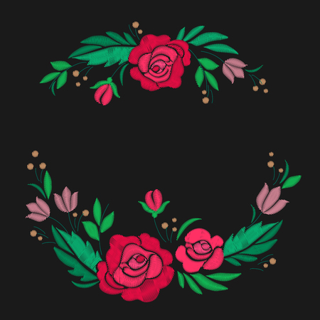 Vector illustration Vintage flower composition embroidery. Elements of clothing design.のイラスト素材