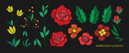 Vintage flower Elements for embroidery designのイラスト素材
