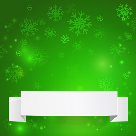 Christmas green background with snowflakes and White sheets of paper. Vector illustrationのイラスト素材