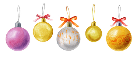 Watercolor Vector Christmas balls isolated on white background. Holiday design elements. Hand drawn watercolor illustrationのイラスト素材