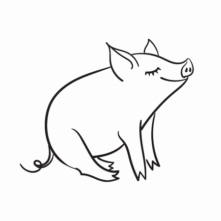 Template for greeting card. The pig is a symbol of the New Year of 2019. Black and white linear vector illustration.のイラスト素材