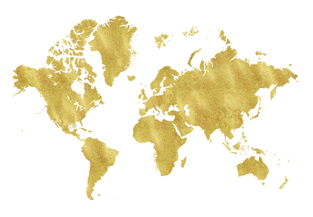 Vintage gold map on white background. Wear texture, grunge, gold patina. Template for cards, wedding invitation, posters, blogs, websiteの写真素材