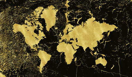 Vintage gold map on black background. Wear texture, grunge, gold patina. Template for cards, wedding invitation, posters, blogs, website and moreの写真素材