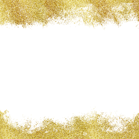 Background with glitter golden frame and space for text. Glitter decoration, golden dust. Template for christmas and birthday cards, wedding invitation, party posters, blogs, websiteの写真素材