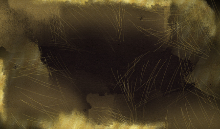 Black background with gold scuffs and spots. Template for greeting cards, logos, posters, blogs, websiteの写真素材