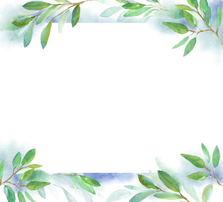 Seamless floral pattern with leaves, textured background for design projects, textile, wrapping, wallpaper, web sites, social media. Green watercolor backgroundの写真素材