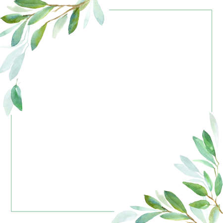 Seamless floral pattern with leaves, textured background for design projects, textile, wrapping, wallpaper, web sites, social media. Green watercolor backgroundの写真素材
