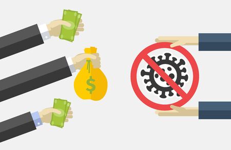 Vector illustration. Cash Coronavirus Medication Offers. Money for medicine for Covid-19のイラスト素材
