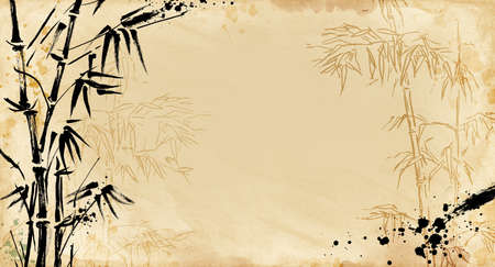 Hand painted bamboo. Horizontal vintage background canvas.の写真素材